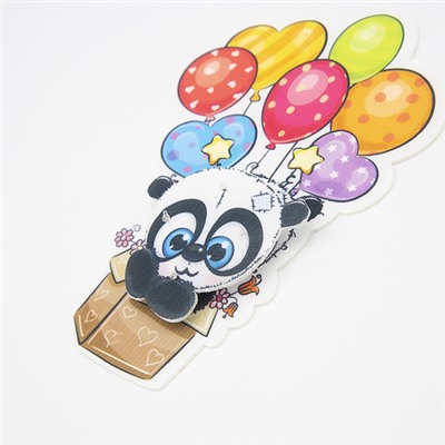 Нашивка панда в коробке с воздушными шарами 3D 13,5*20см