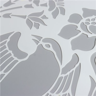 Трафарет пластик "Птица на ветке с цветами" 29,7х21 см
