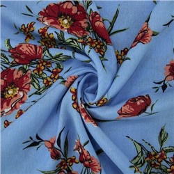 Ткань на отрез штапель К01 Цветы на голубом