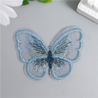 Декор для творчества текстиль вышивка "Бабочка голубая" 5 см