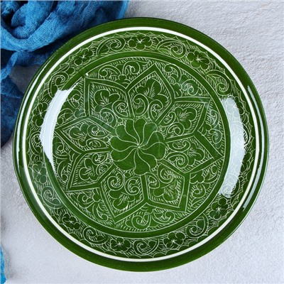 Ляган Риштанская Керамика "Узоры", 25 см зелёный, микс