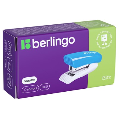 Степлер Berlingo "Blitz" №10 мини, пластиковый (DSp_10310) голубой, до 10л.
