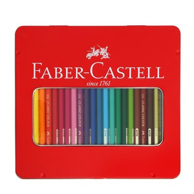 Карандаши 24 цвета Faber-Castell «Замок», шестигранный корпус, заточенные, в металлической коробке