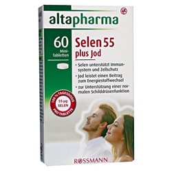 Altapharma Selen 55 plus Jod Mini-Tabletten Мини-таблетки Селен + Йод для поддержания функции щитовидной железы, 60шт