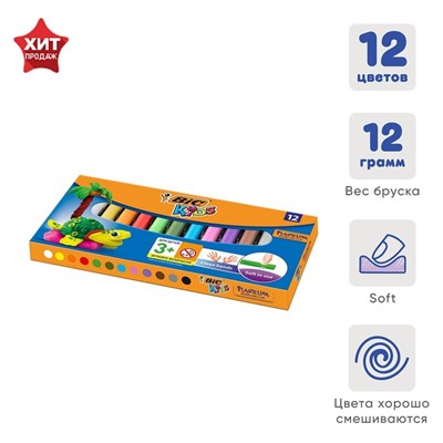 Пластилин 12 цветов BIC Kids, 140 г, классический