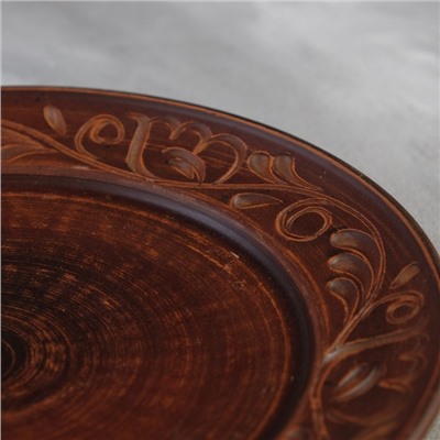 Тарелка "Дымленая", плоская, декор, красная глина, 25 см, микс