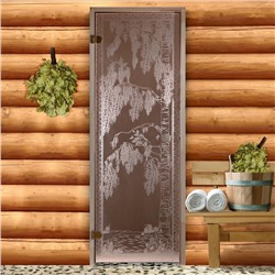 Дверь для бани «Берёзка», размер коробки 190 × 70 см, 6 мм, правая, круглая ручка, бронза
