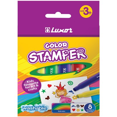 Фломастеры - штампы Luxor "Color Stamper" 8цв., утолщенные, в карт.уп. (6130/Box 8) смываемые