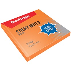 Блок самоклеящийся Berlingo "Ultra Sticky" 75*75мм 80л., неоновый оранжевый (LSn_39204, )