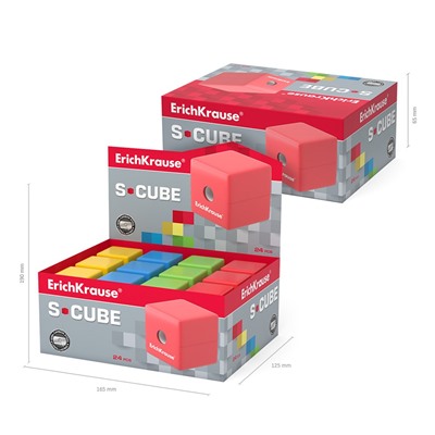 Точилка ErichKrause "S-Cube" (50141) 1 отверстие, с контейнером, цвет в ассорт.