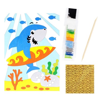 Фреска - картина из песка с цветной фольгой "Акулёнок" с раскраской (ФП_47856, ТРИ СОВЫ)