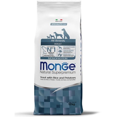 Сухой корм Monge Dog Speciality Line Monoprotein для собак, форель/рис/картофель, 12 кг