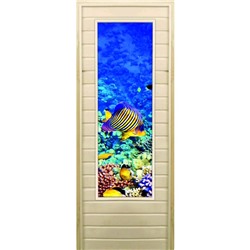 Дверь для бани со стеклом (43*129), "Кораллы-3", 170×70см, коробка из осины