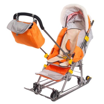 Санки-коляска «Ника детям 7-6», с ёжиком, цвет оранжевый/серый