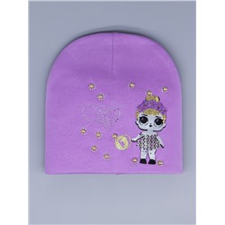 Шапка LOL, девочка с сумкой в перламутровом платье, фиолетовый ободок, стразы, фиолетовый