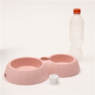 Миска пластиковая двойная под бутылку 31 х 18 х 5,3 см, розовая