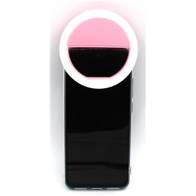 Селфи-лампа кольцевая Perfeo на клипсе, аккумул. (PF_B4069) розовая, 28 светодиодов, USB-порт
