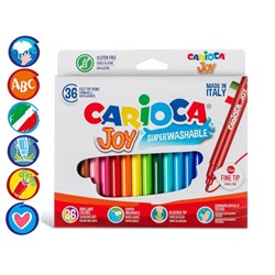 Фломастеры 36 цветов Carioca Joy, 2.6 мм, смываемые, картон, европодвес