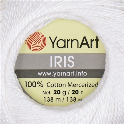 Пряжа "Iris" 100% хлопок мерсеризованный 138м/20гр (0910 белый)