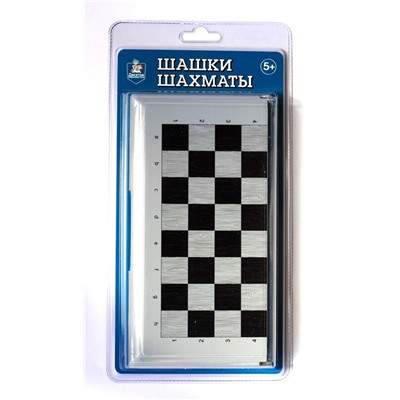 Шахматы, шашки, 2 в 1, малые, в серой пласт. коробке, в блистере (03884) "Десятое королевство"
