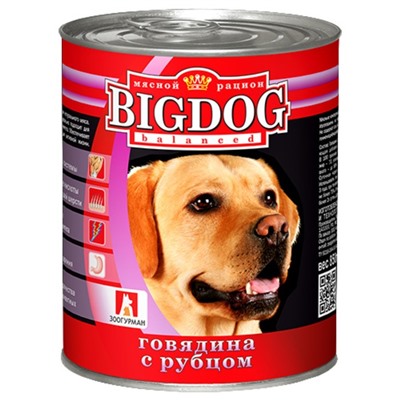 Влажный корм BIG DOG для собак, говядина/рубец, ж/б, 850 г