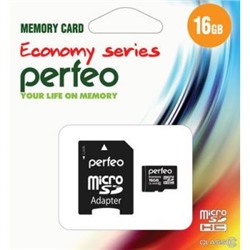 Карта памяти High-Capacity micro SD  16 Gb (class 10) c адаптером economy series PF16GMCSH10AES Perfeo {Китай}
