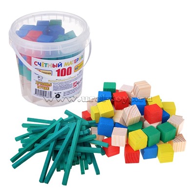 Счетный материал 100 : палочки 40шт. + кубики 60шт.  в контейнере