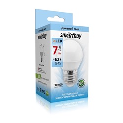 Лампа светодиодная, E27, G45,  7Вт, 4000К "Smartbuy" нейтральный белый свет, шар