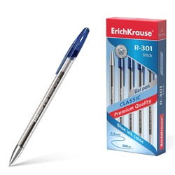 Ручка гелевая ErichKrause "R-301 Classic Gel" (53346) синяя, 0.5мм, прозрачный корпус