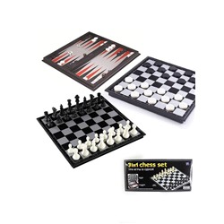 Шахматы, шашки, нарды, 3 в 1, магнитные, размер поля 33*33см (9818/3034) "High Quality", доска и фигуры пластиковые