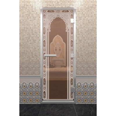 Дверь стеклянная «Хамам Восточная арка», размер коробки 190 × 70 см, правая, бронза