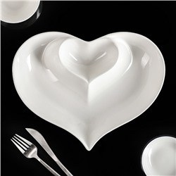 Блюдо с соусником «Сердце», 28×22×4 см, цвет белый