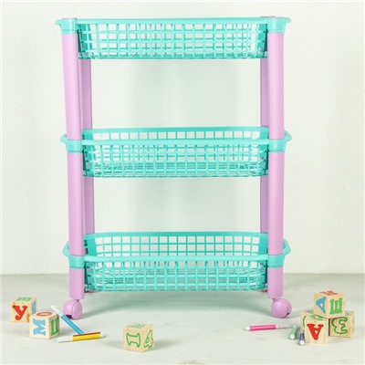 Этажерка для игрушек на колёсах 3 секции IDEA «Конфетти», цвет бирюзовый