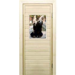 Дверь для бани со стеклом (40*60), "Медведь-3", 170×70см, коробка из осины