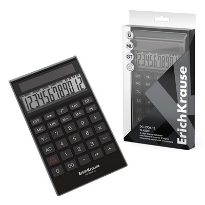 Калькулятор настольный ErichKrause DS-2708-12 (62003) черный, 12-разрядный, 183*102мм