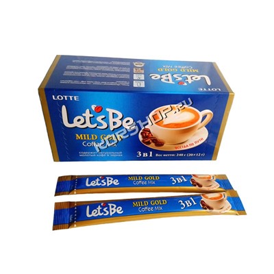 Корейский растворимый кофе Lets Be Lotte 3 в 1 240 г (20 шт.х12г),