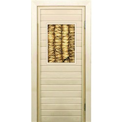 Дверь для бани со стеклом (40*60), "Плетёнка", 170×70см, коробка из осины