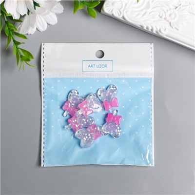 Декор для творчества пластик "Леденец-сердечко с розовым бантом" 2,5х1,8 см