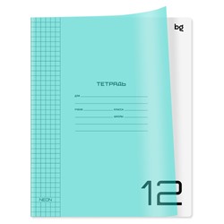 Тетрадь 12л. BG клетка "UniTone. Neon. Голубая" (Т5ск12_пл 12458) пластиковая обложка