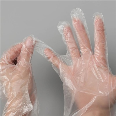 Перчатки одноразовые полиэтиленовые Доляна, 100 шт/уп, 0,6 гр/перчатка