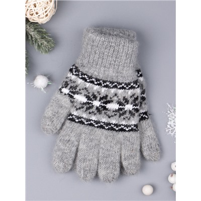 Перчатки вязаные для девочки, снежинки, серый