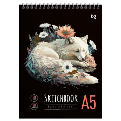 Скетчбук 148*210мм 40л., 80г/м, на гребне, карт.обложка "Arctic fox" (СА540гр_58726,  BG)
