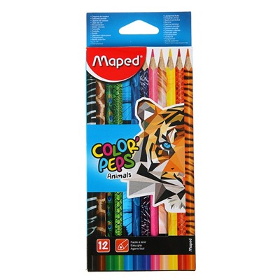 Карандаши трёхгранные 12 цветов, Maped Color Peps Animals