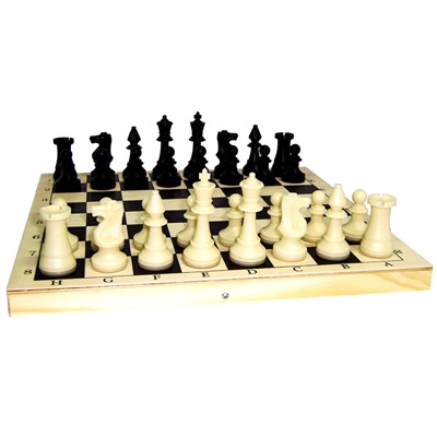 Шахматы пластиковые обиходные, с деревянной доской 29*29см (02-105) король -  72мм, пешка - 40мм