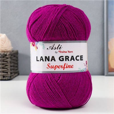 Пряжа "Lana Grace Superfine" 25% шерсть мериноса, 75% акрил 610м/100гр (1643, яркая сирень)