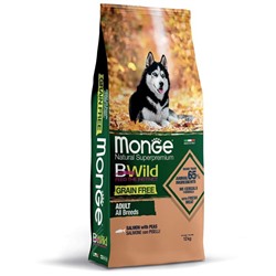 Сухой корм Monge Dog BWild GRAIN FREE для собак, беззерновой, лосось, 12 кг