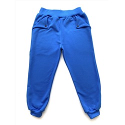 Брюки с карманами синего цвета, размер 98 (футер с начесом)