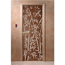 Дверь «Бамбук и бабочки», размер коробки 190 × 70 см, 6 мм, 2 петли, правая, цвет бронза