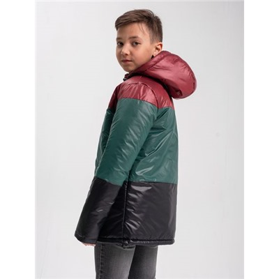 Куртка для мальчика "3 цвета" бордо-малахит-черный