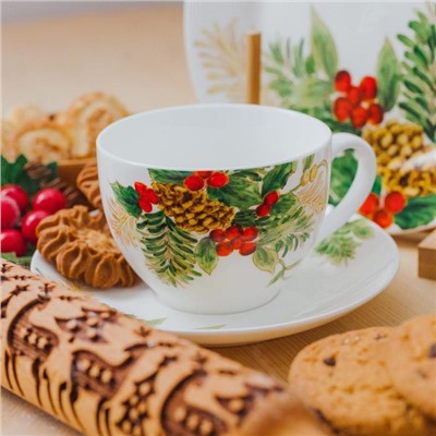 Чайная пара Доляна «Рождество», чашка 280 мл, блюдце 15 см
